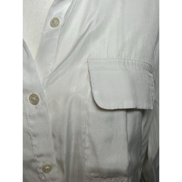 EXPRESS Top Button Up Shirt Sheer White Blouse Long Sleeve Pockets Women Medium - Picture 2 of 8